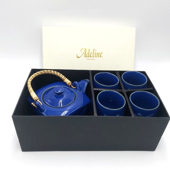 Adeline Fine Porcelain Tea Set-Dragonfly Motif-Cobalt Blue - Picture 13 of 14